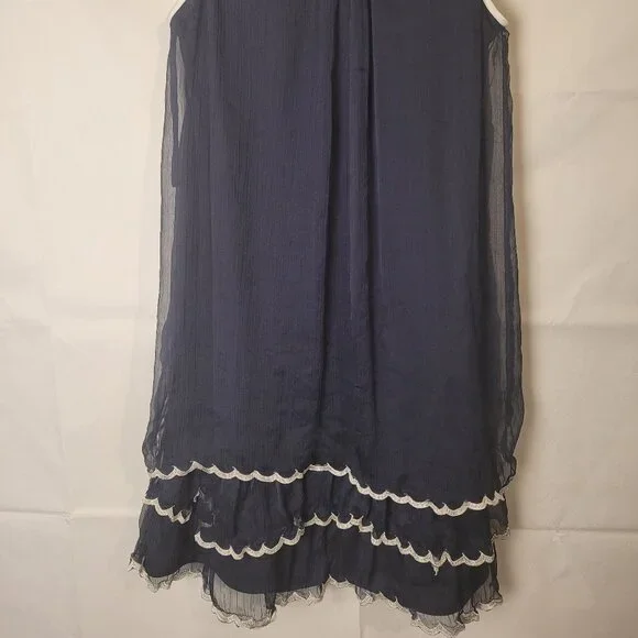 Doe & Rae Dress Women's Sz M Blue Sundress Ruffled Lace Trim Sleeveless - Picture 3 of 3
